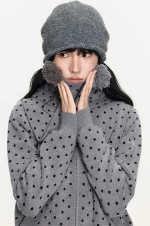 Polka Dot Wool Knit Scarf