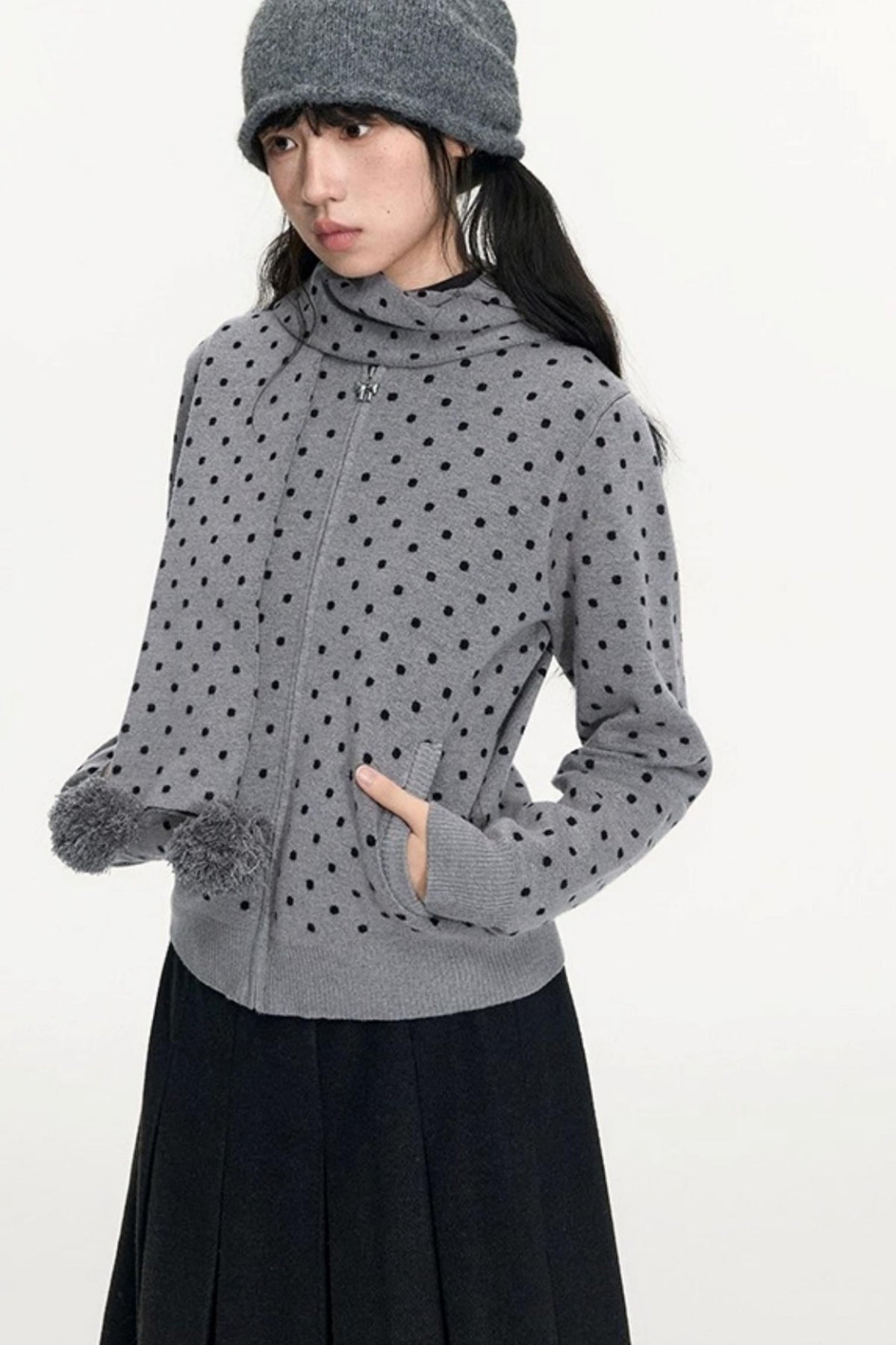 Polka Dot Wool Knit Scarf