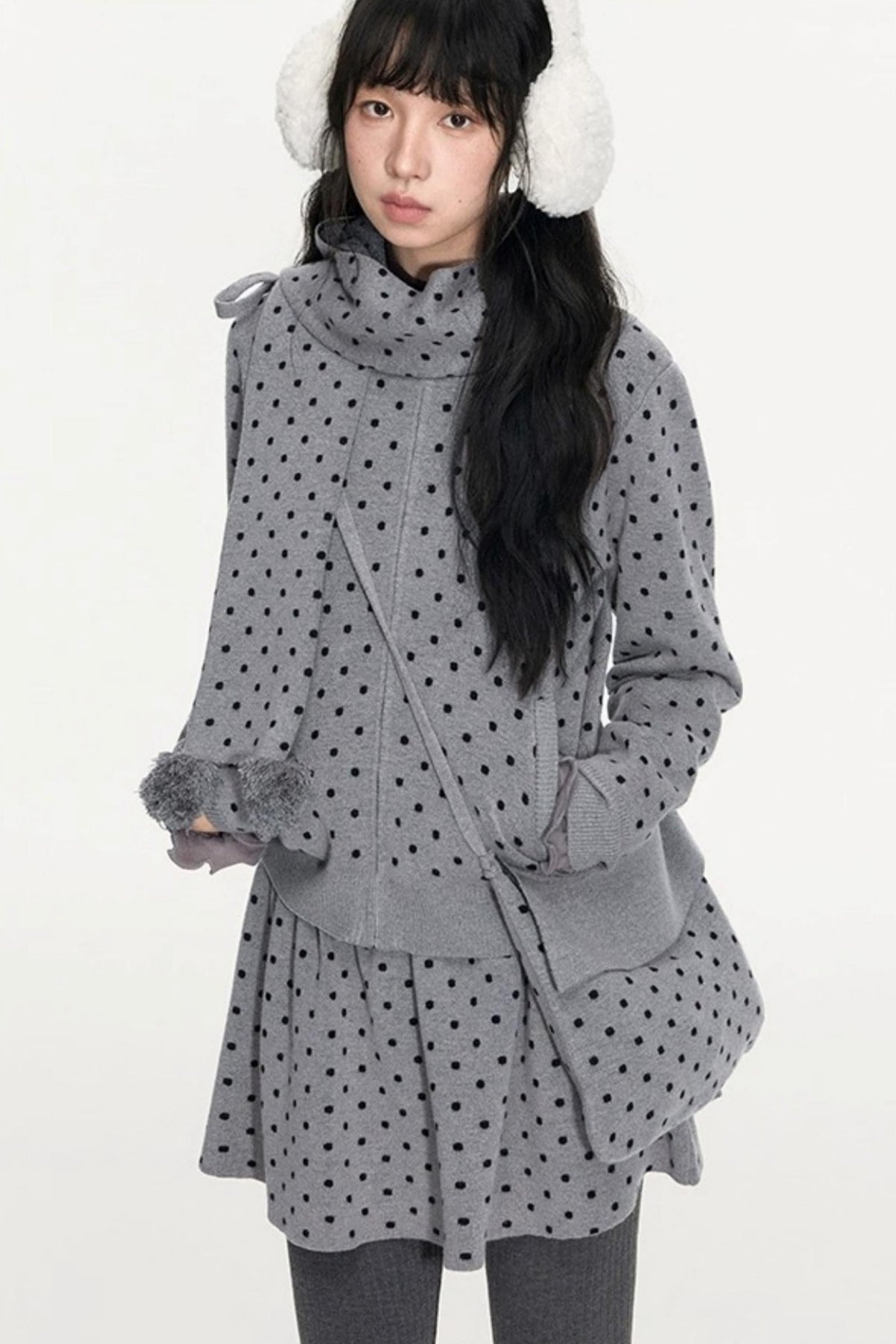 Polka Dot Wool Knit Scarf