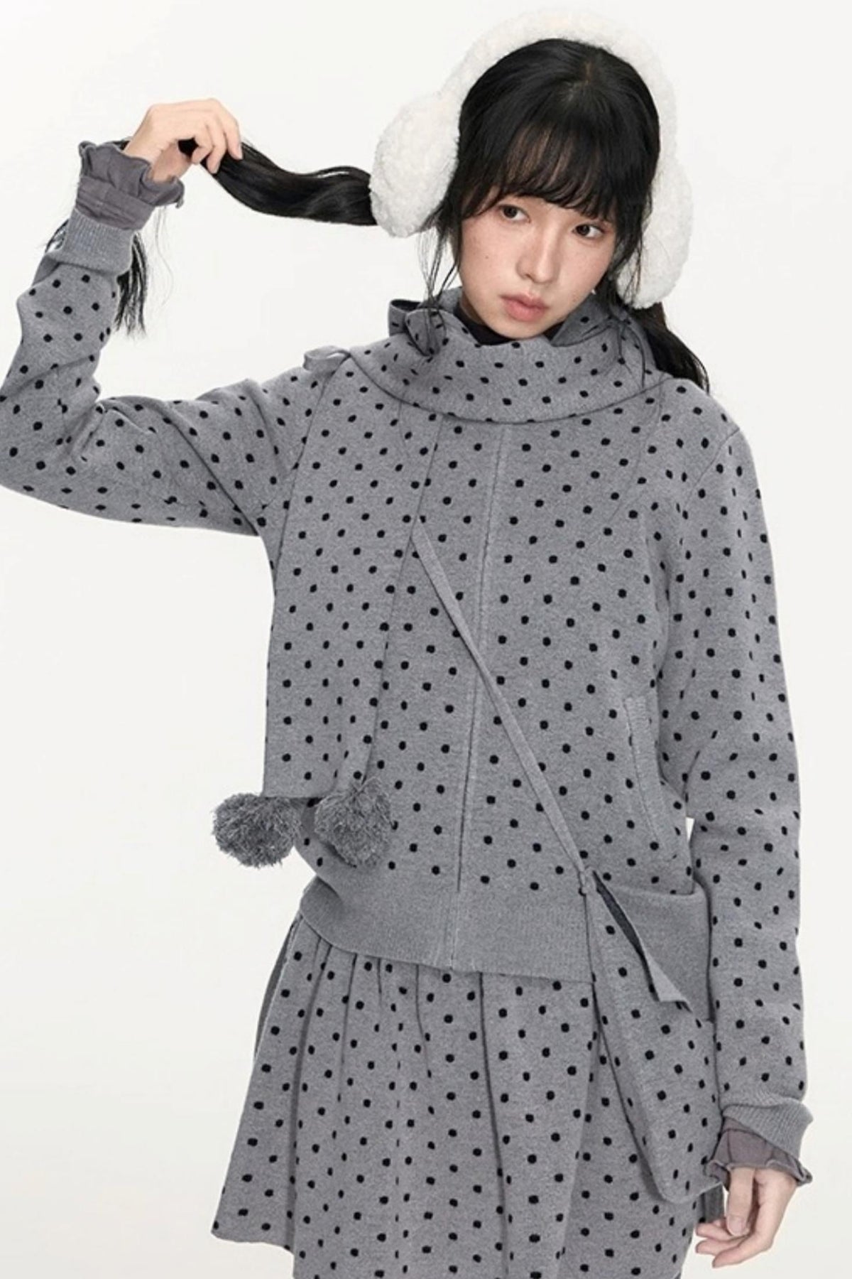 Polka Dot Wool Knit Scarf