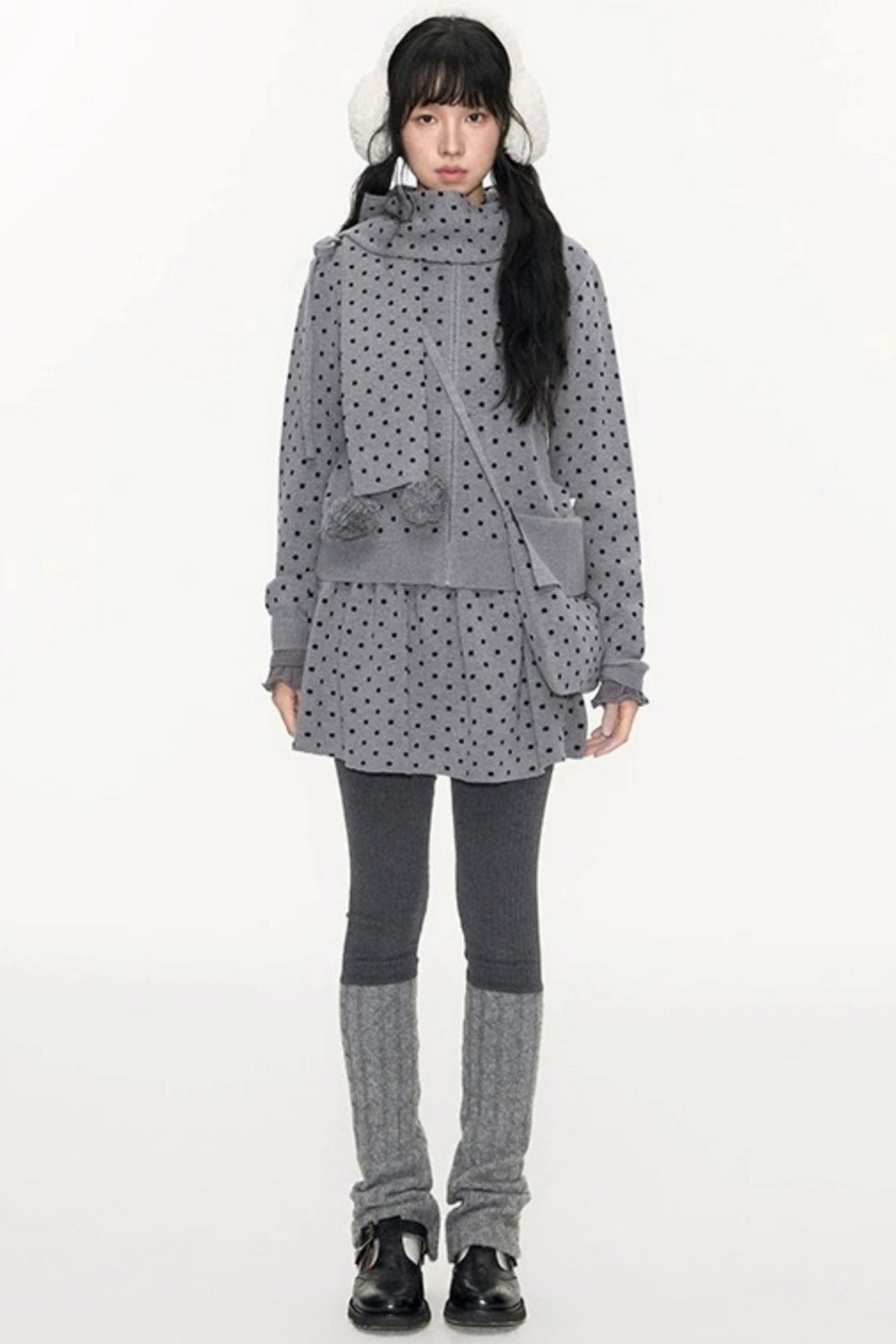 Polka Dot Wool Knit Scarf