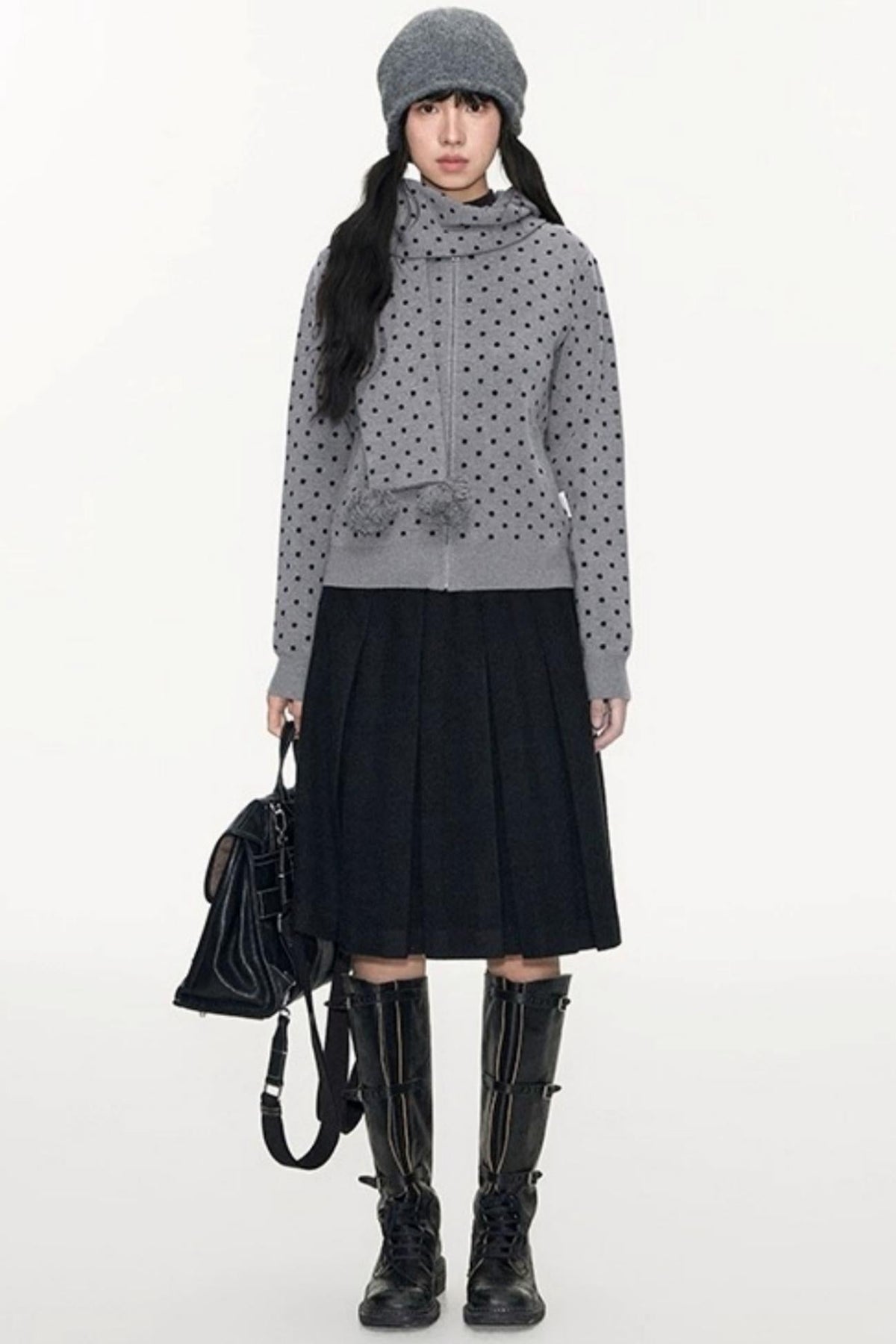 Polka Dot Wool Knit Scarf