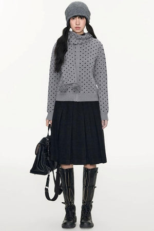 Polka Dot Wool Knit Scarf