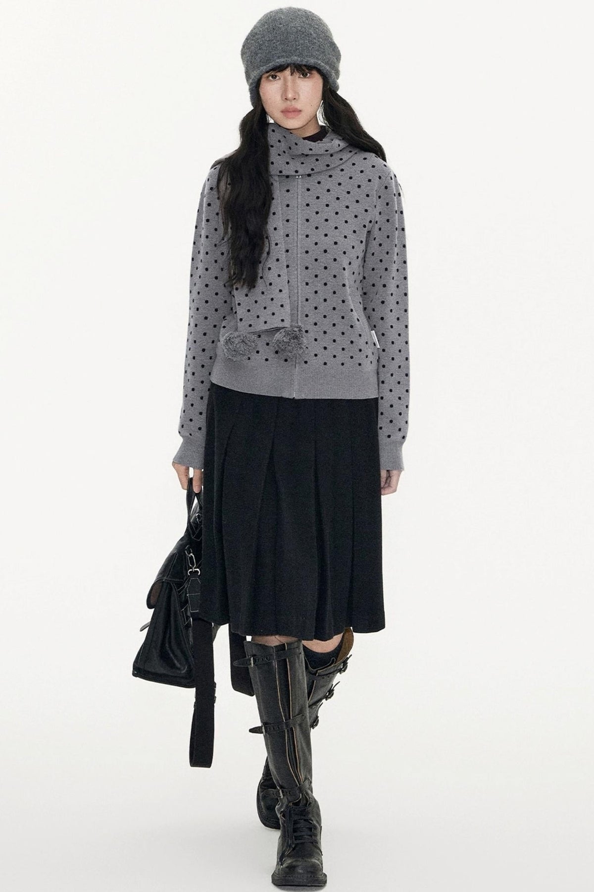 Polka Dot Wool Knit Scarf