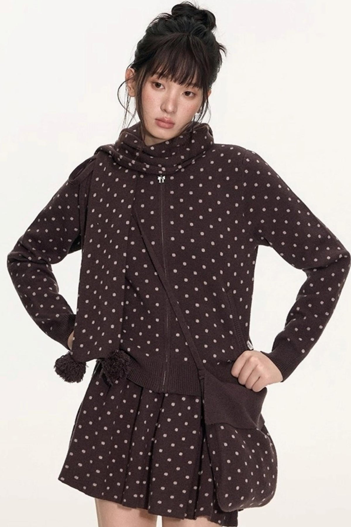 Polka Dot Wool Knit Scarf