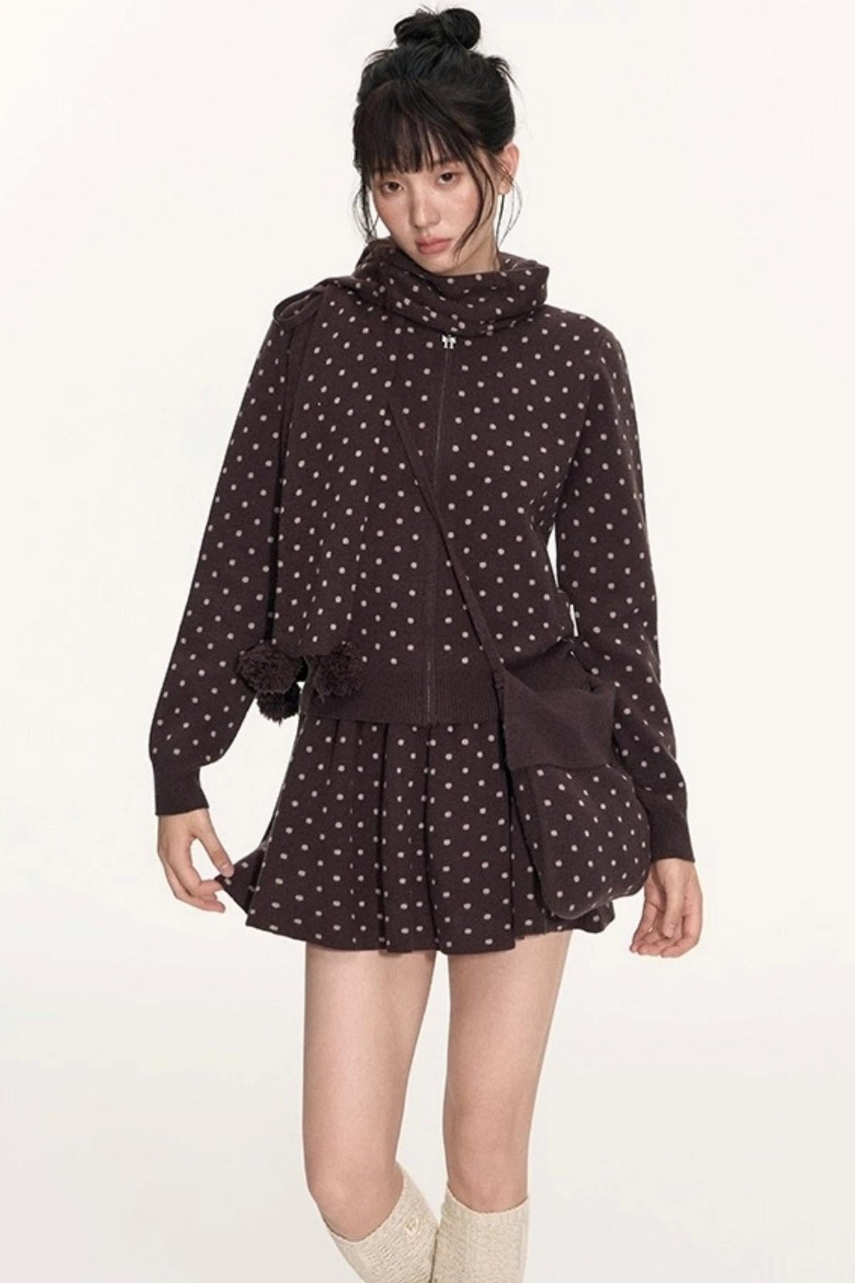 Polka Dot Wool Knit Scarf