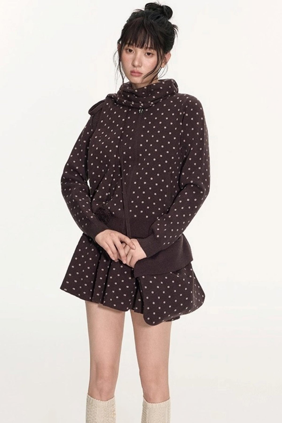 Polka Dot Wool Knit Scarf