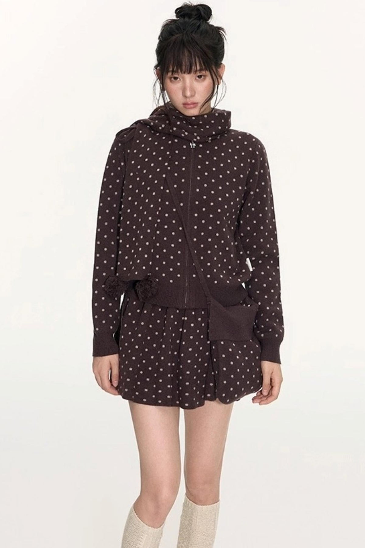 Polka Dot Wool Knit Scarf