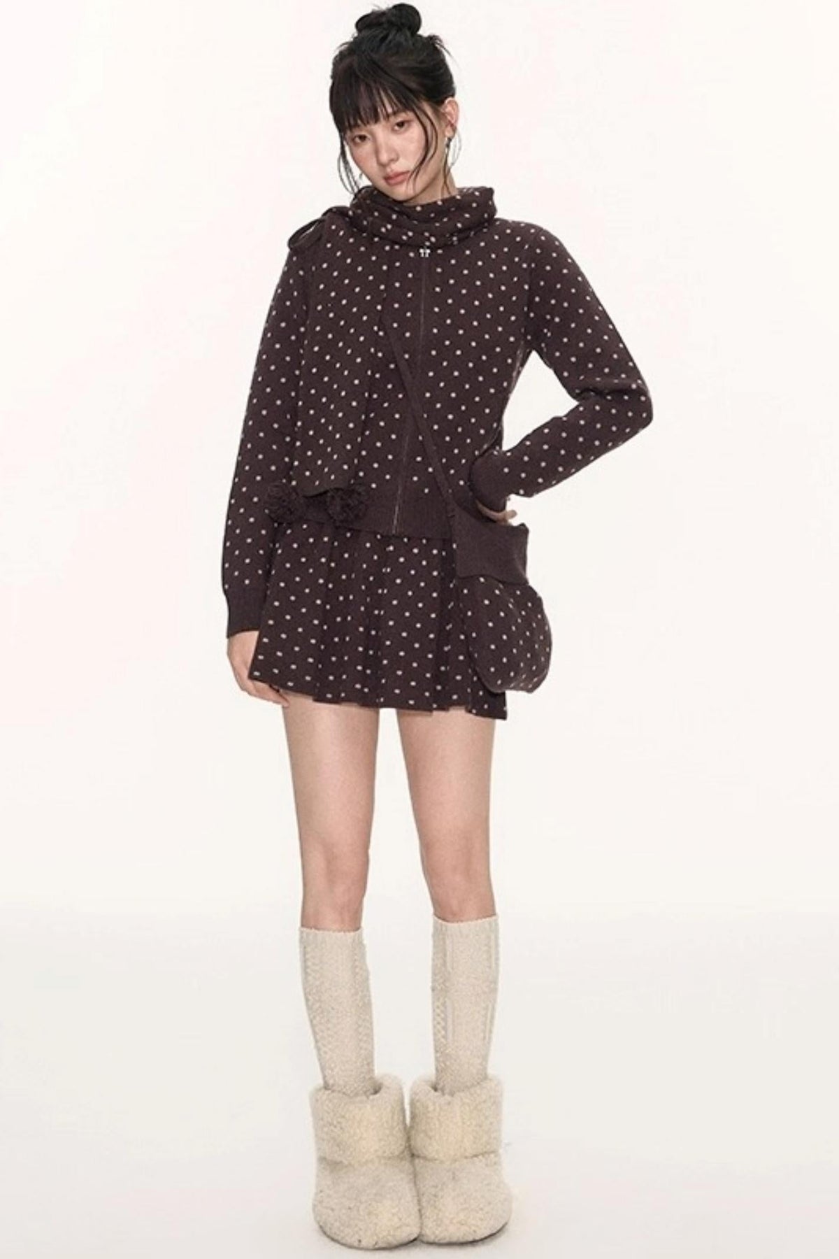 Polka Dot Wool Knit Scarf