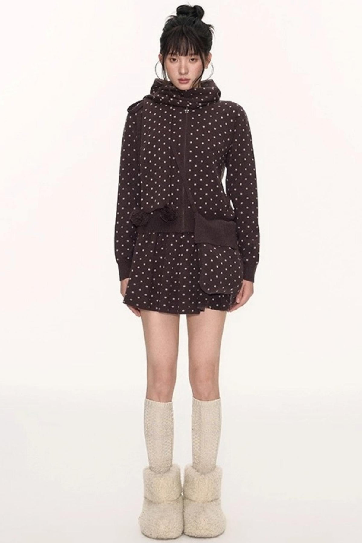 Polka Dot Wool Knit Scarf
