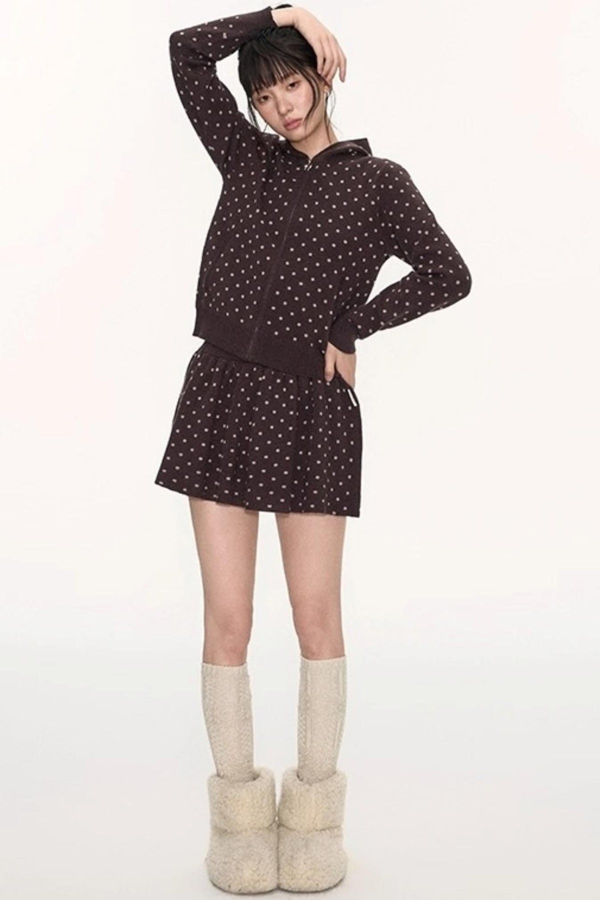 Polka Dot Wool Knit Scarf