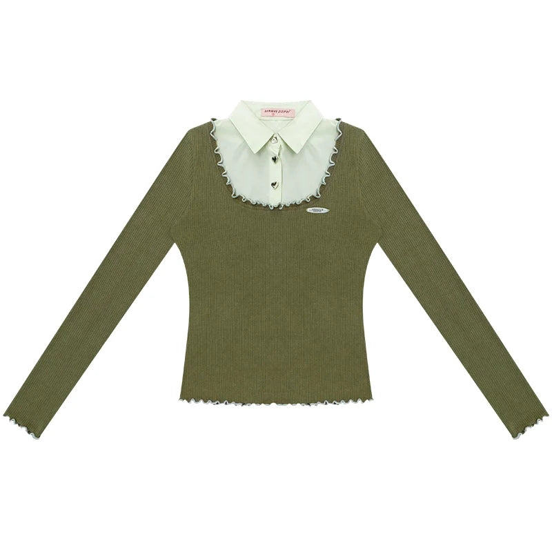 Polo Collar Long Sleeve T-Shirt