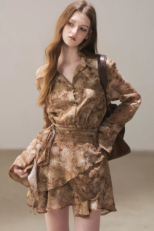 Polo Collar Ruffled Short Dress