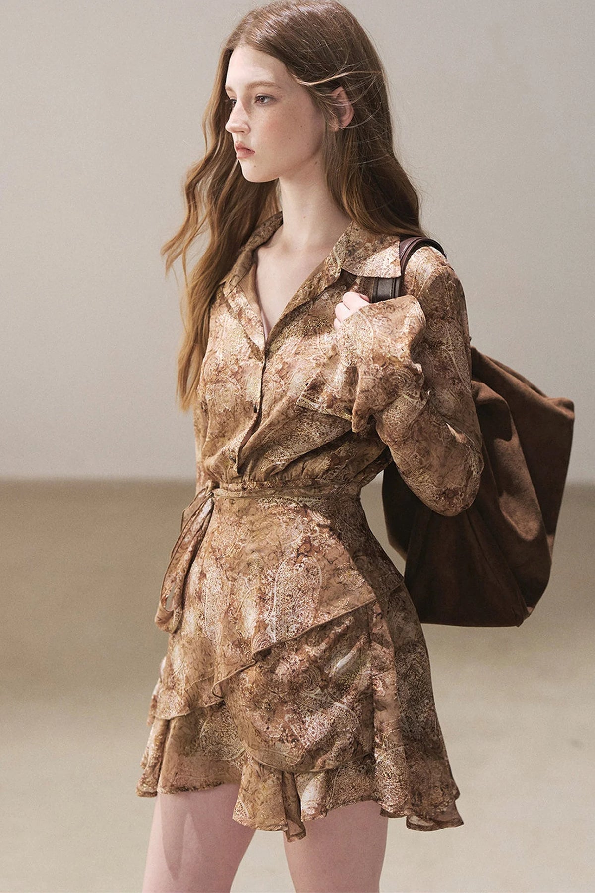 Polo Collar Ruffled Short Dress