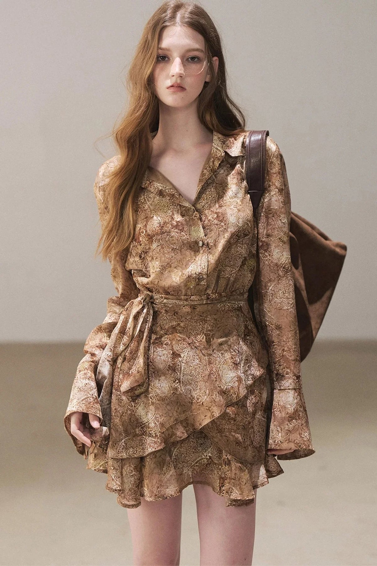 Polo Collar Ruffled Short Dress