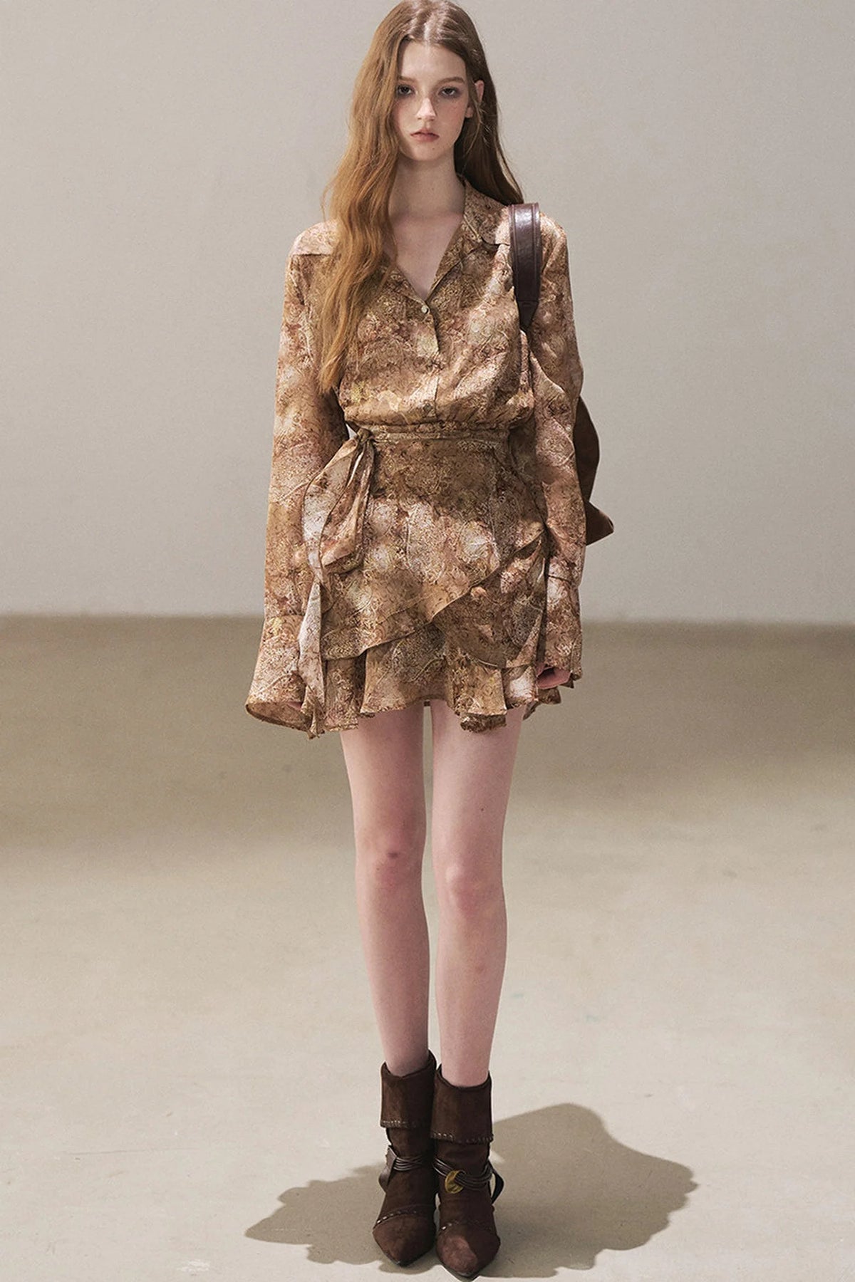 Polo Collar Ruffled Short Dress