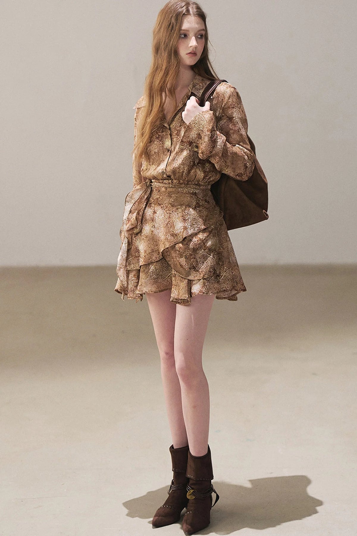 Polo Collar Ruffled Short Dress