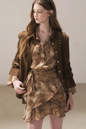Polo Collar Ruffled Short Dress