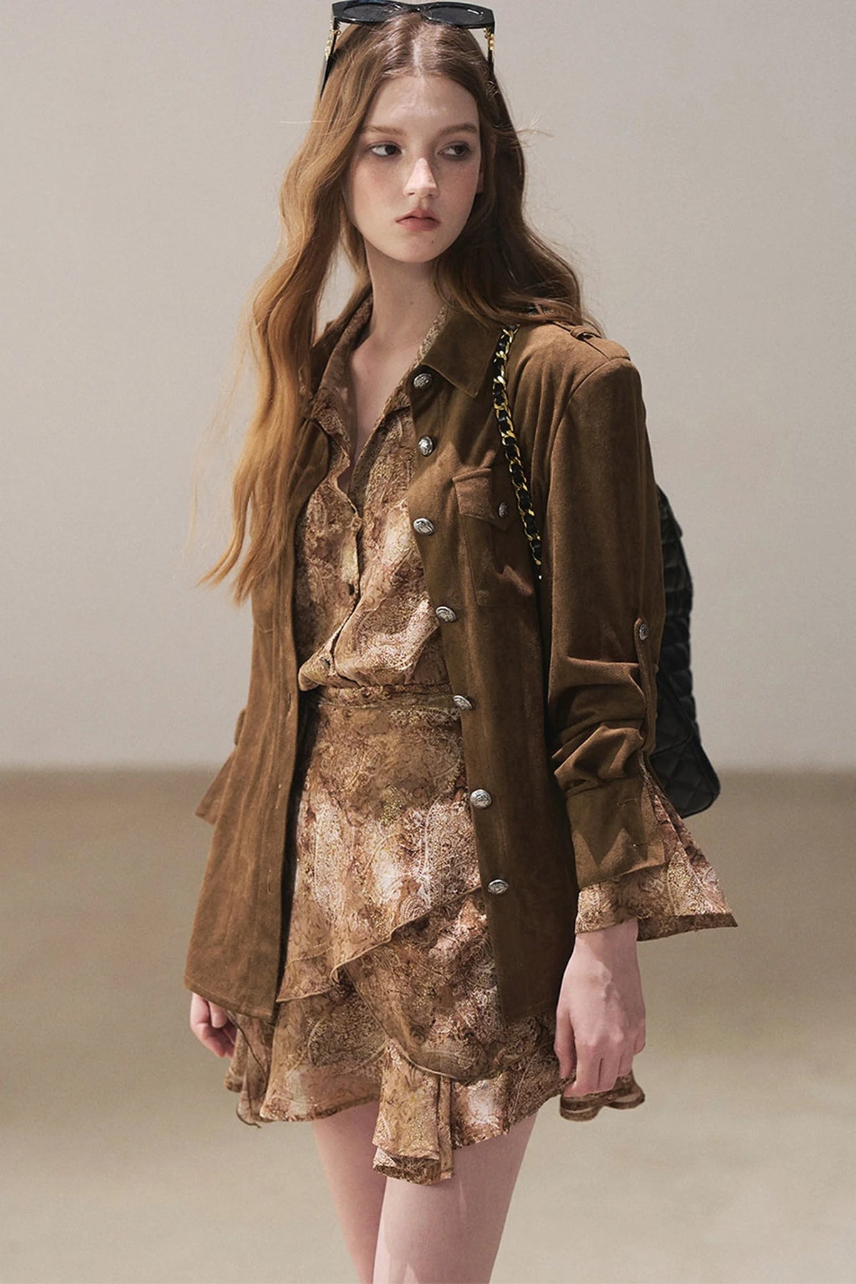 Polo Collar Ruffled Short Dress
