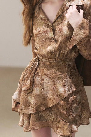 Polo Collar Ruffled Short Dress