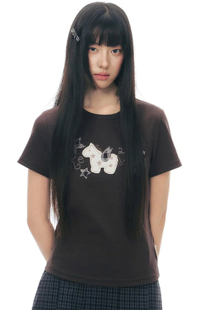 Pony Applique Embroidery T-Shirt