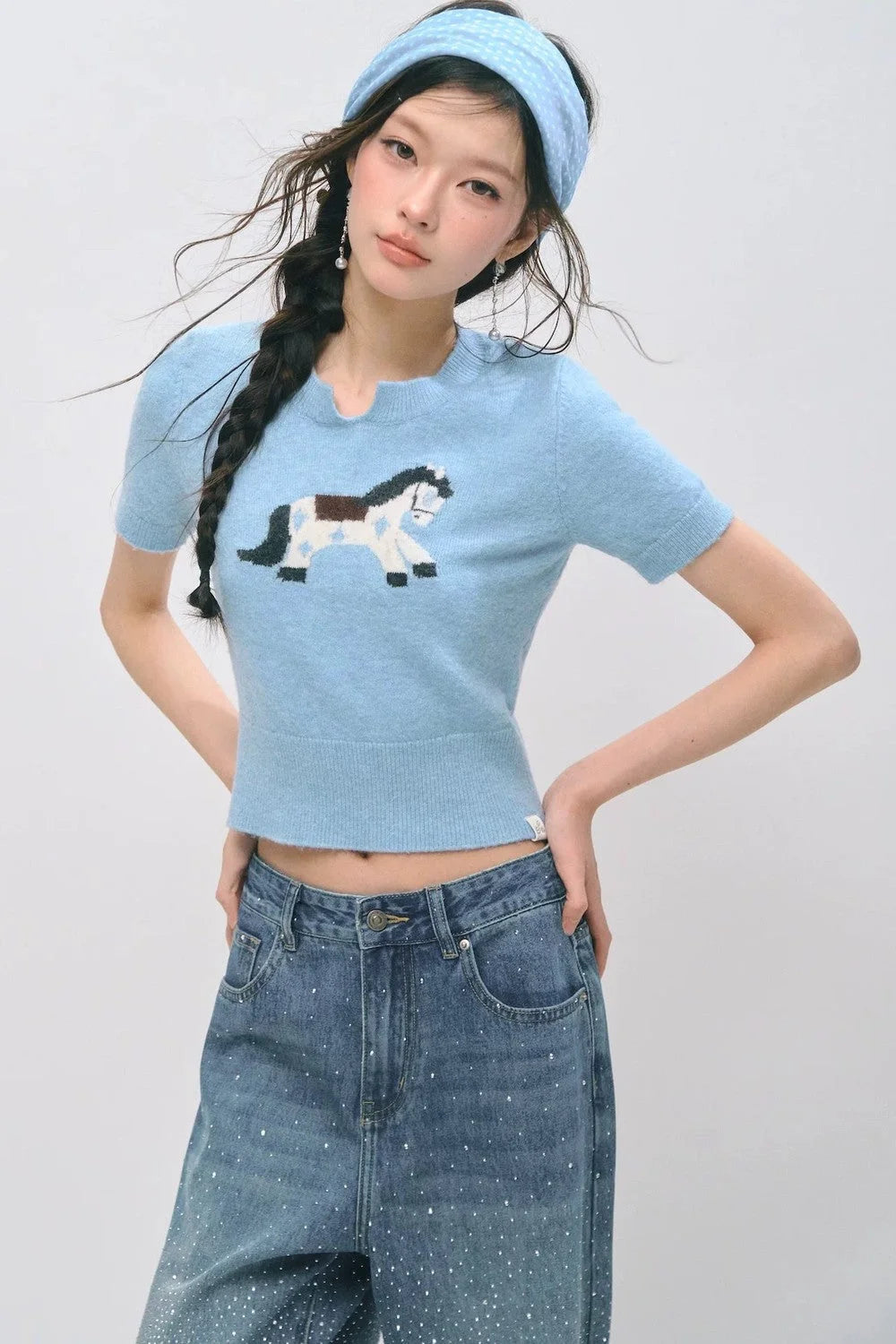 Pony Jacquard Short-Sleeved Top