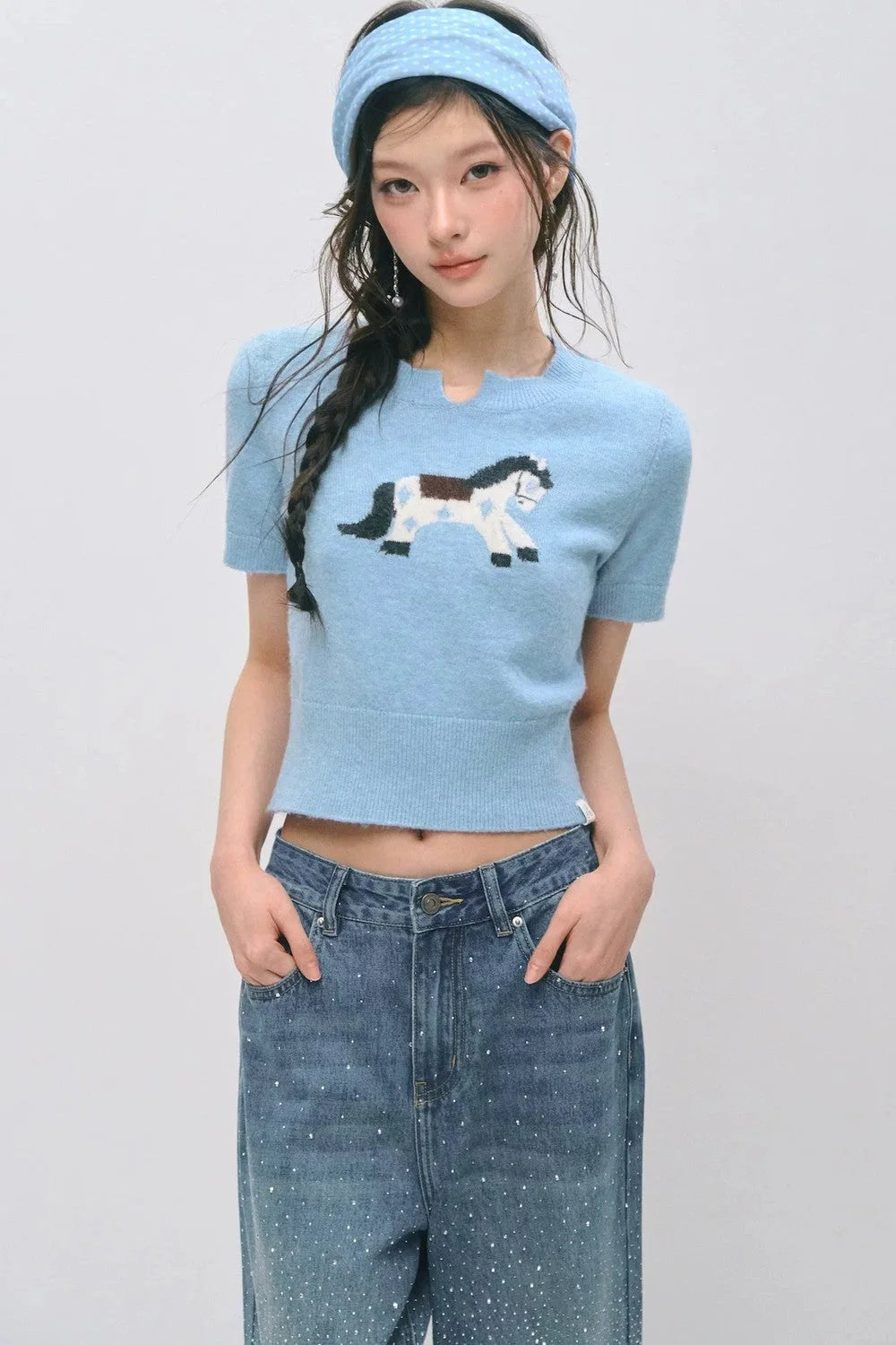 Pony Jacquard Short-Sleeved Top