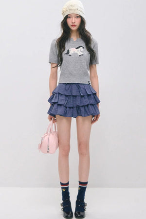 Pony Jacquard Short-Sleeved Top