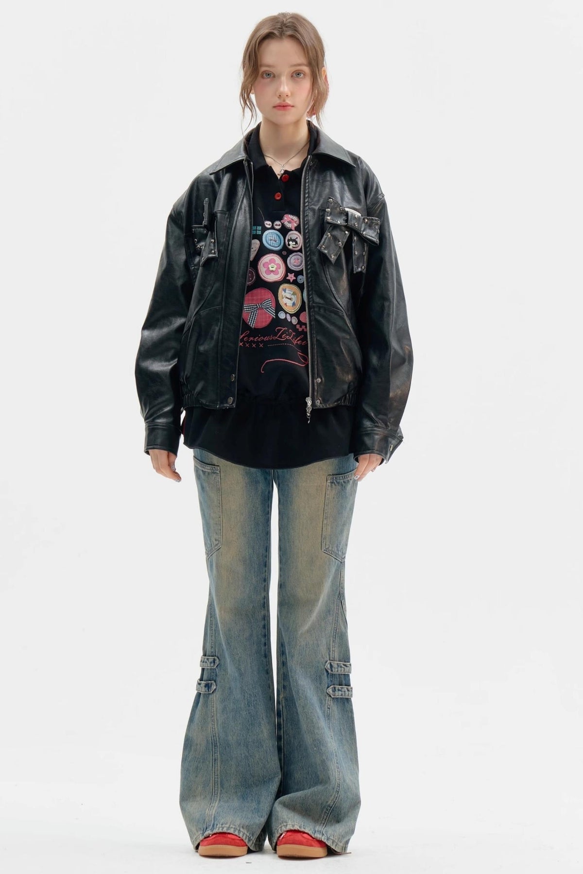 Premium Bow Black PU Leather Jacket