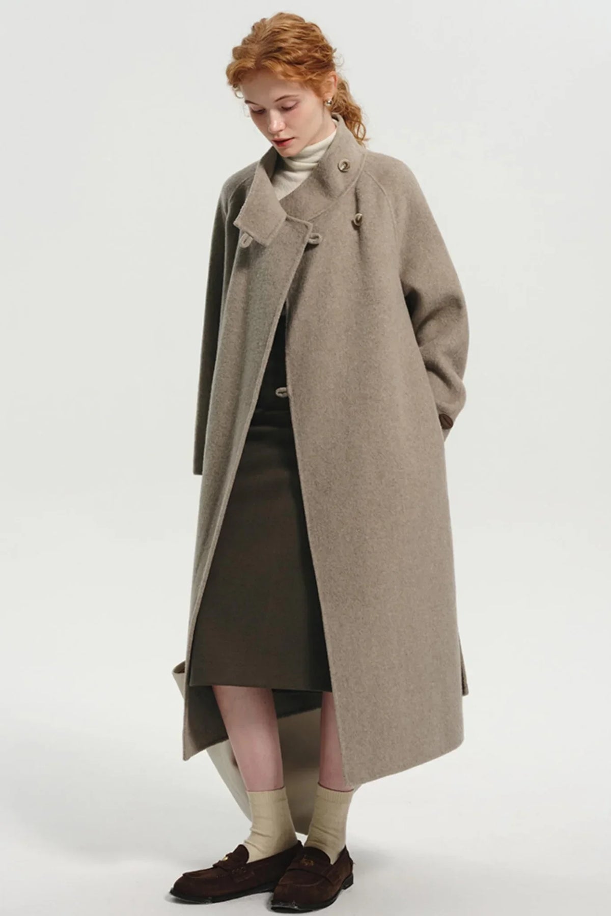 Premium Wool Tweed Stand-Collar Coat