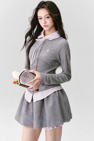Preppy Blue Stripe Long Sleeves Shirt Set-Up