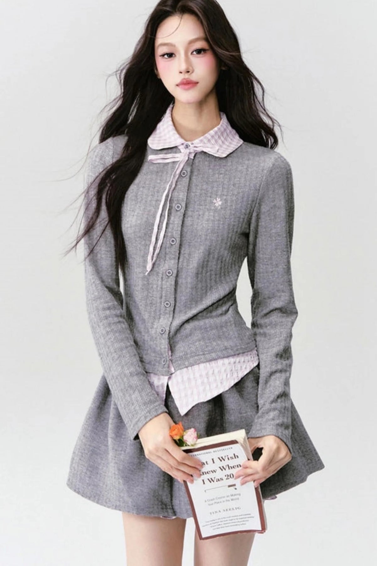 Preppy Blue Stripe Long Sleeves Shirt Set-Up