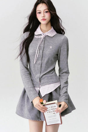 Preppy Blue Stripe Long Sleeves Shirt Set-Up