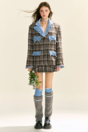 Preppy Checked Panelled Blazer Set-Up