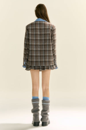 Preppy Checked Panelled Blazer Set-Up