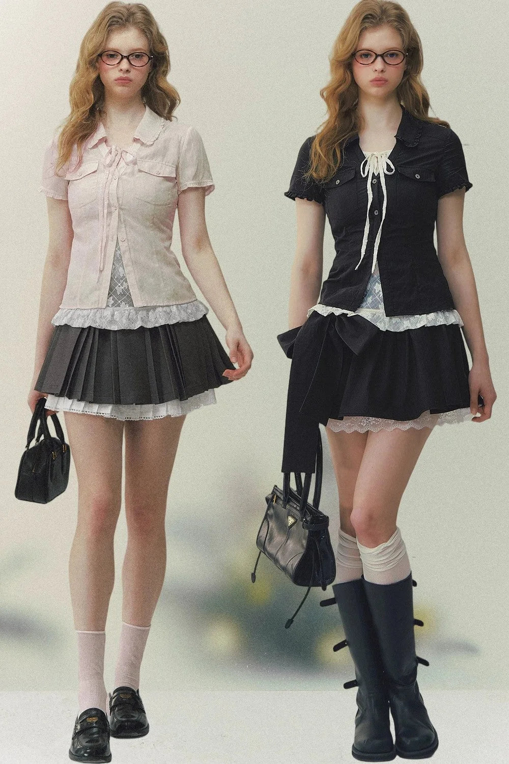 Preppy Lace Fake Two-Piece Blouse