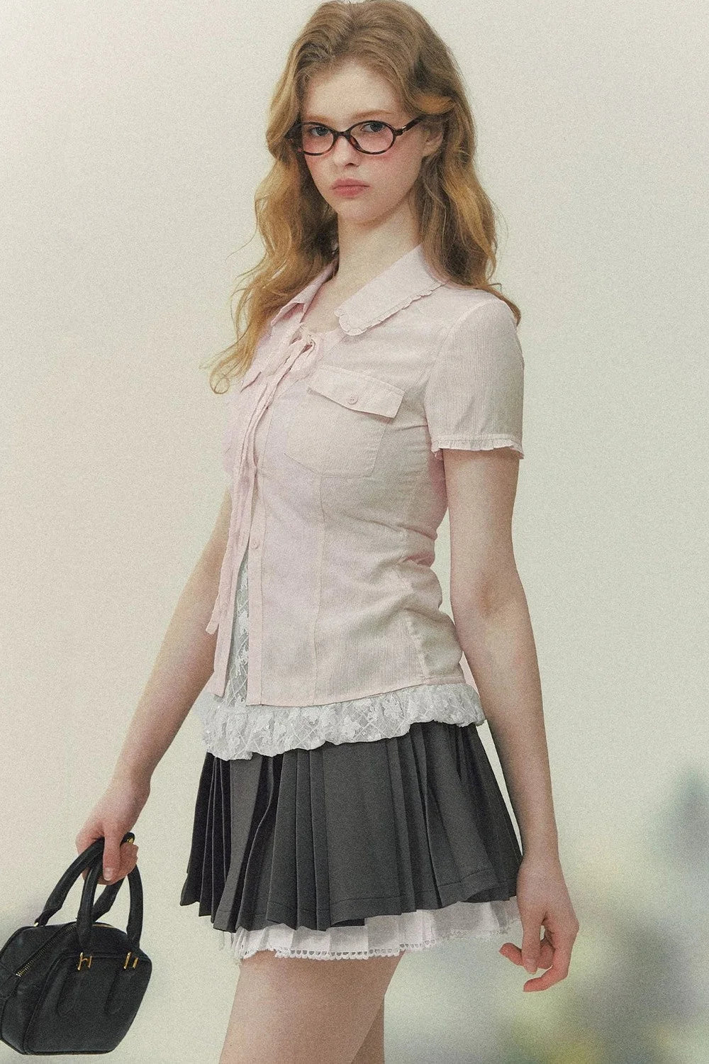 Preppy Lace Fake Two-Piece Blouse