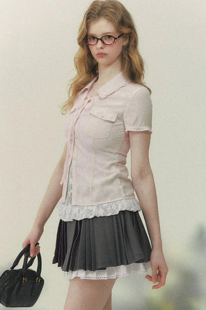Preppy Lace Fake Two-Piece Blouse