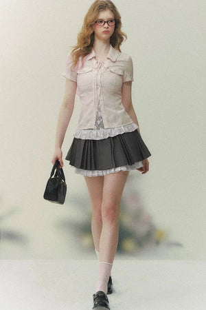 Preppy Lace Fake Two-Piece Blouse