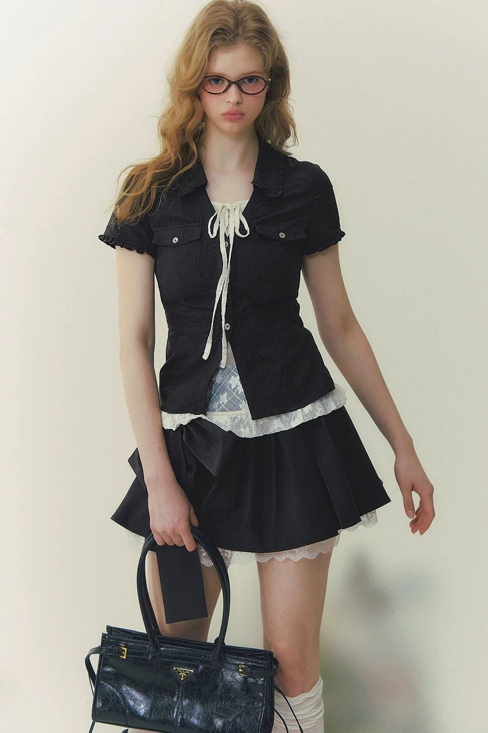 Preppy Lace Fake Two-Piece Blouse
