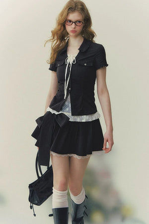 Preppy Lace Fake Two-Piece Blouse