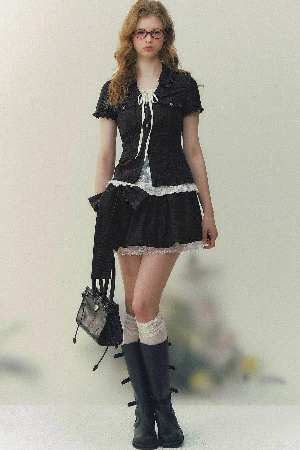 Preppy Lace Fake Two-Piece Blouse