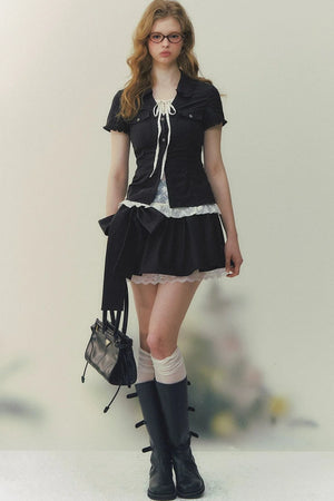 Preppy Lace Fake Two-Piece Blouse