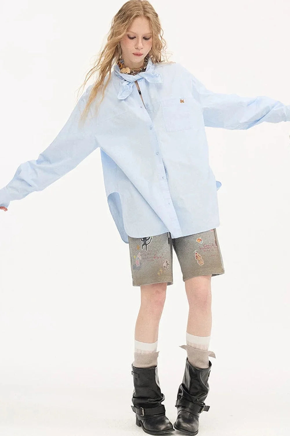Preppy Long Sleeve Embroidered Shirt
