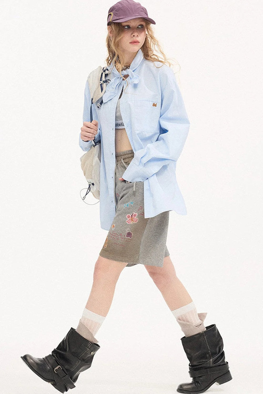 Preppy Long Sleeve Embroidered Shirt
