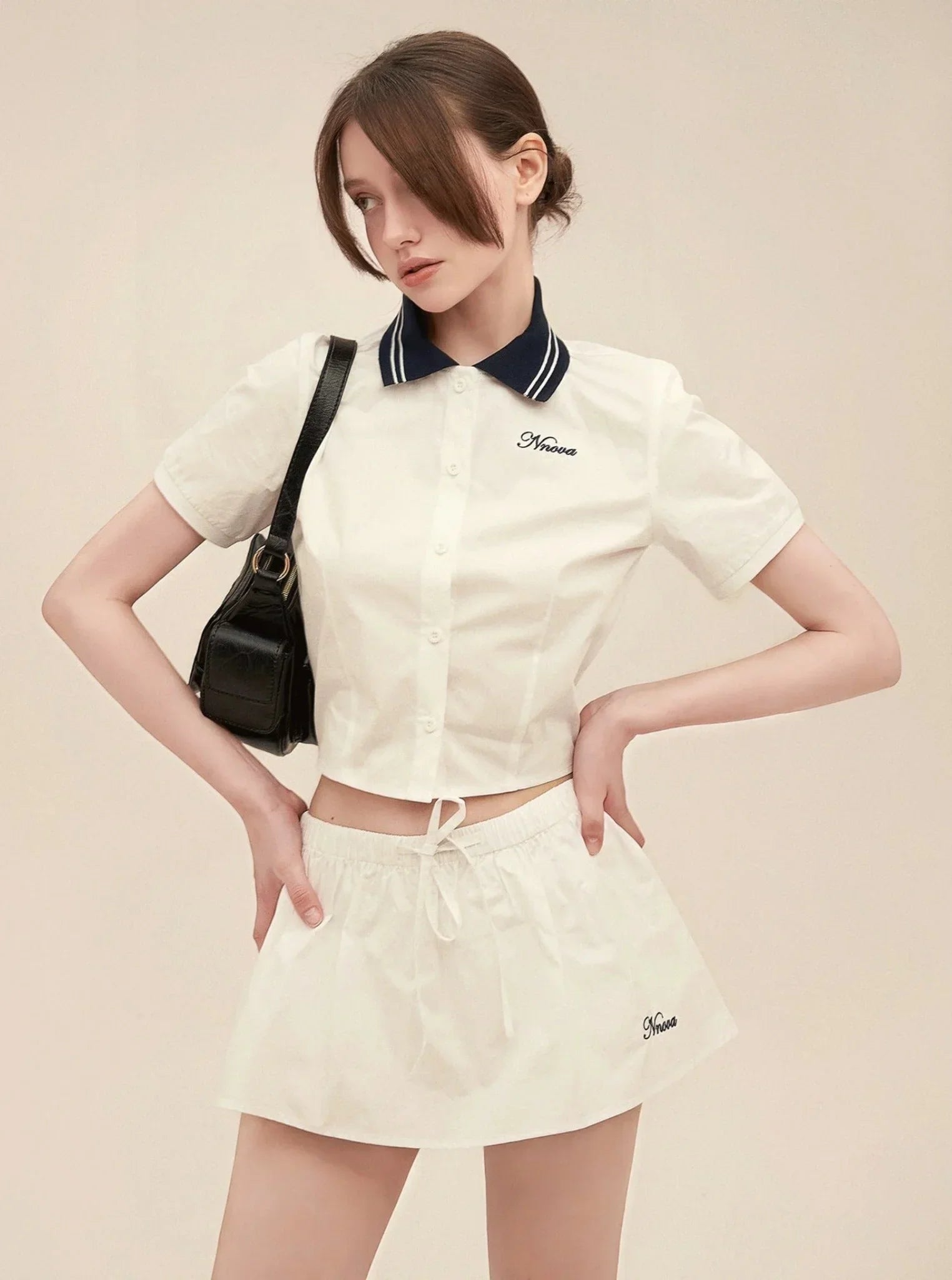 Preppy Short Sleeve Patchwork Set-Up