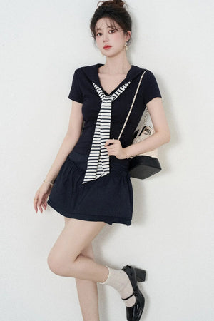 Preppy Style Top and Skirt Set-Up