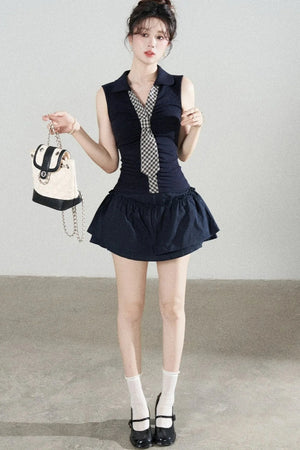 Preppy Style Top and Skirt Set-Up