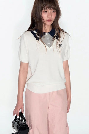 Preppy V-Neck Knit Top