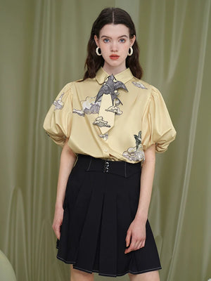 Print Puff Sleeve Flower Shirt